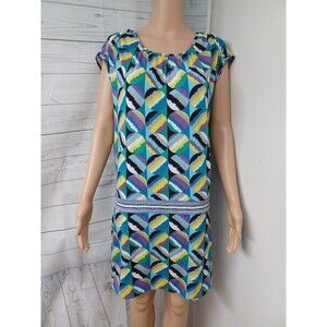 BCBG Max Azria Sleeveless Sheath Dress Cyan Multicolor Abstract Low Waist Sz S
